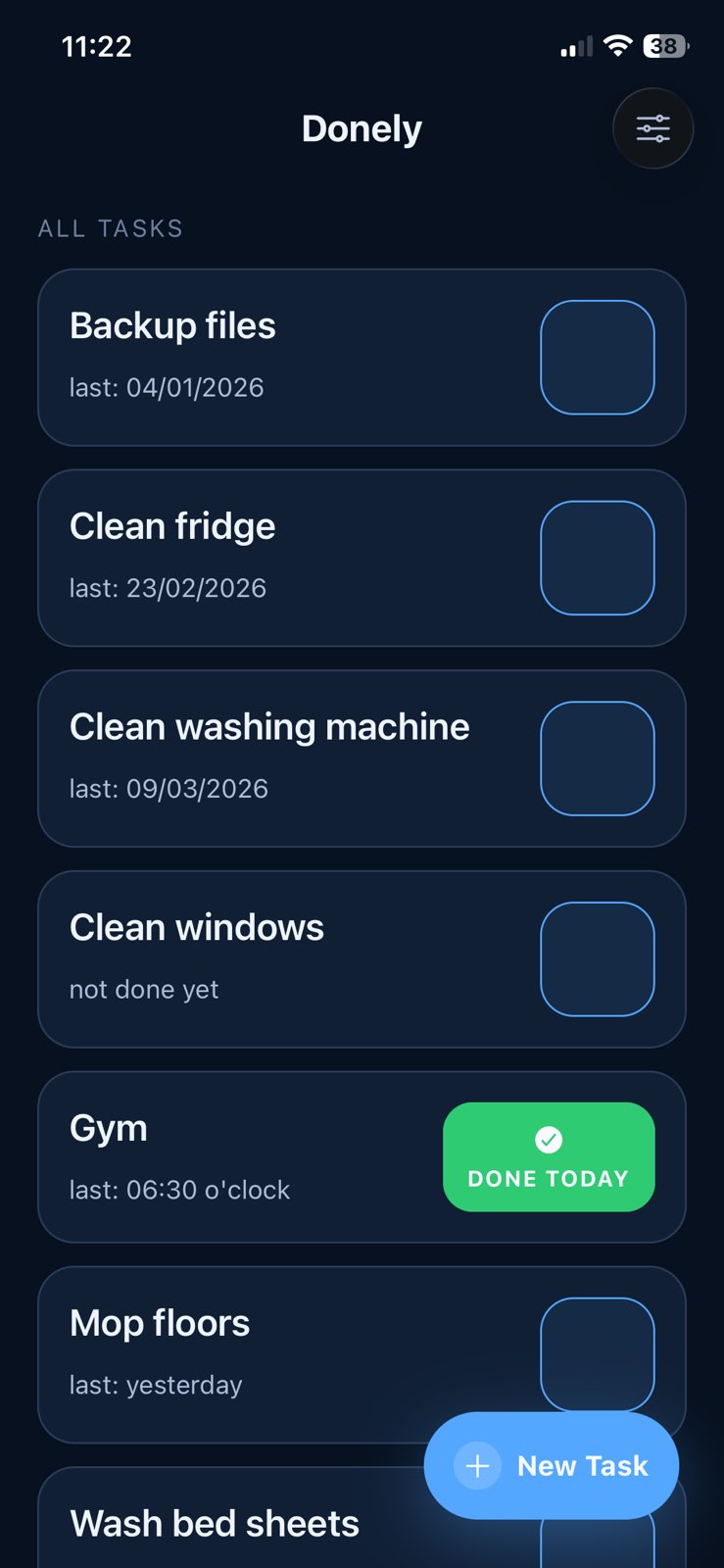 Donely task list screen